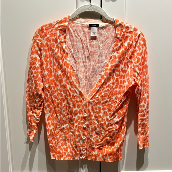 J. Crew Sweaters - J. Crew Vibrant Orange and White Button-Up Cardigan w 3/4 sleeves